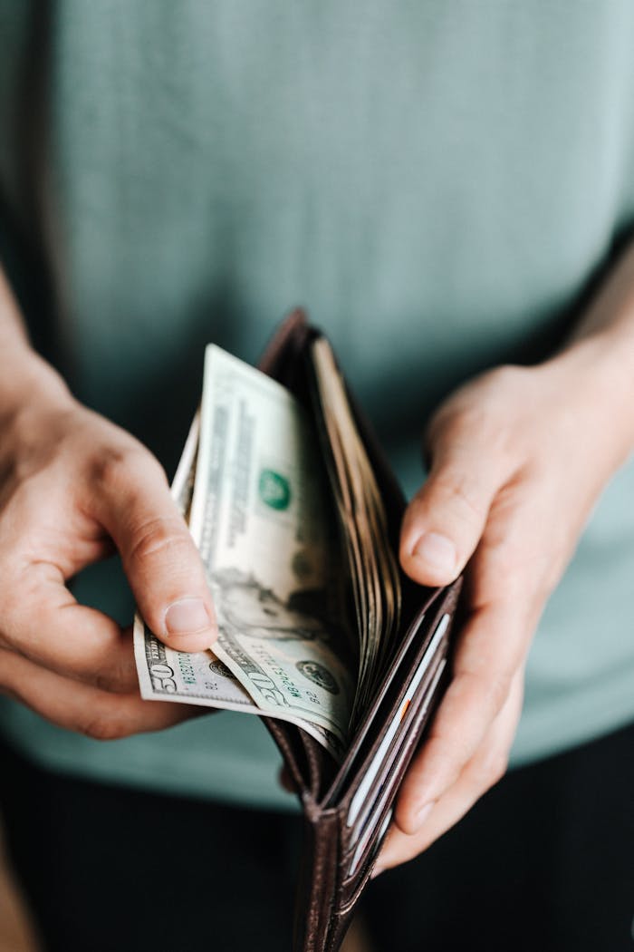 gallery-04 Close-up of hands holding a wallet with cash, depicting financial management.